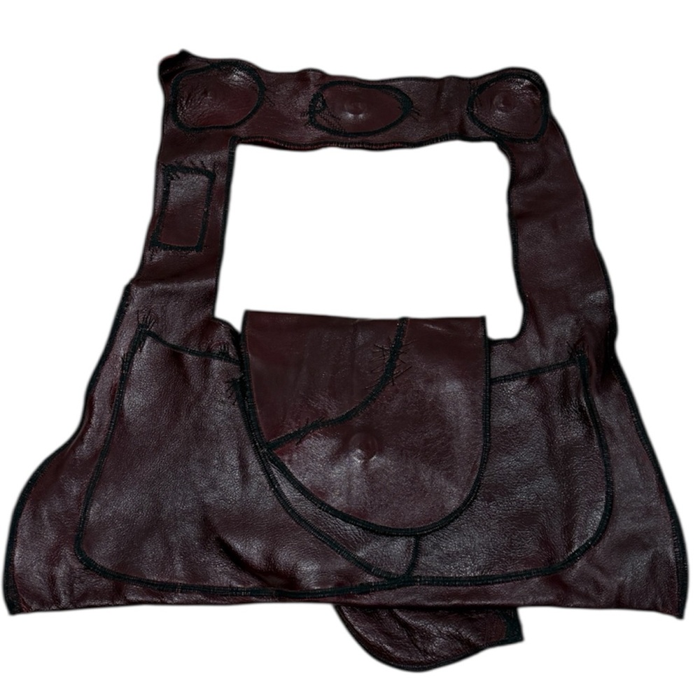 ‼️SOLD‼️(h(om)e) Heather Hambrecht Shoulder Bag Burgundy Organic Distressed - Picture 3 of 14